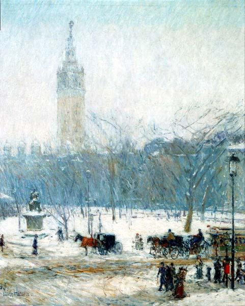 Childe Hassam Snowstorm, Madison Square Norge oil painting art